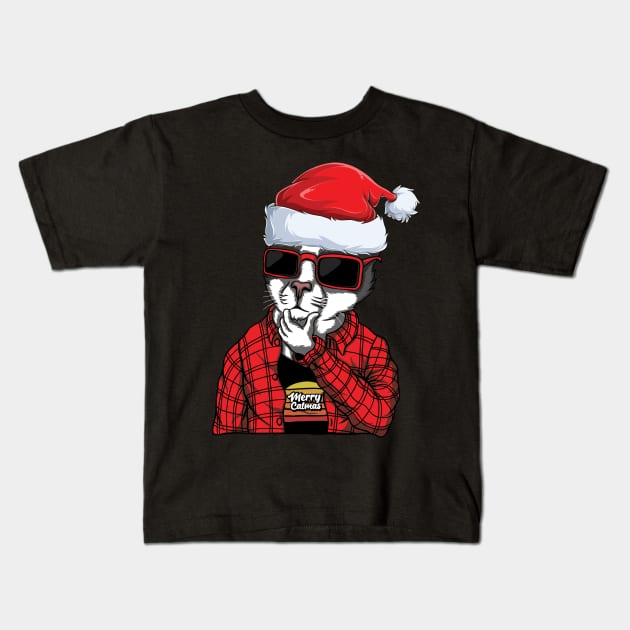 Merry Catmas Kids T-Shirt by Charaf Eddine